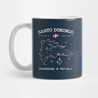 Dominican Republic Flag Travel Map Santo Domingo Coordinates Roads Rivers and Oceans White Mug